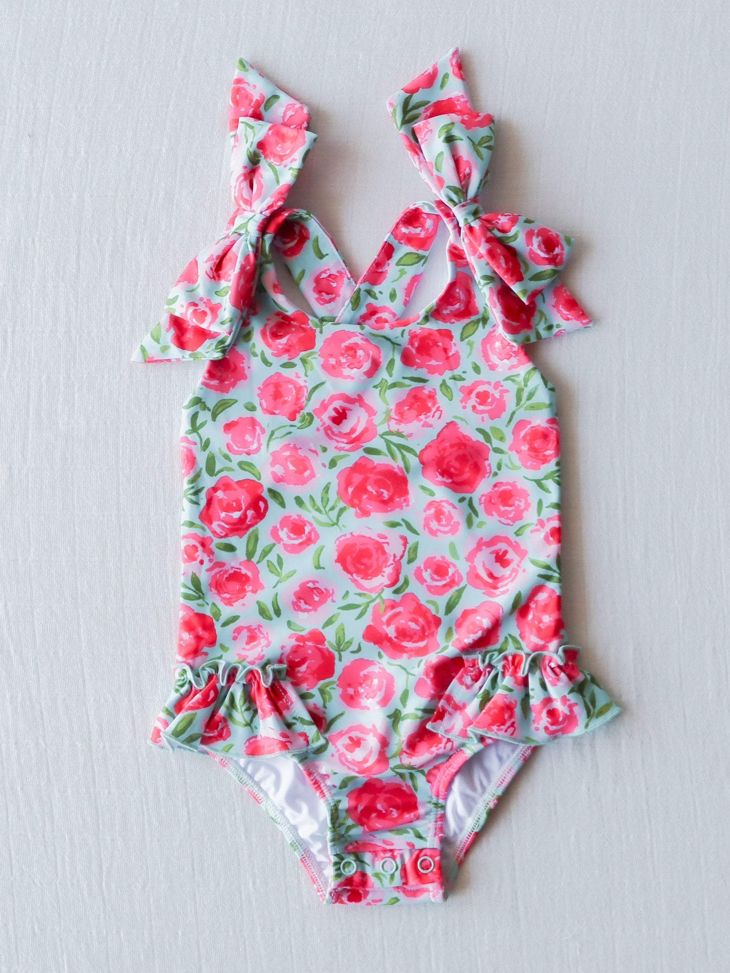 NO.25 (Custom Design Preorder MOQ 5) Flowers Print Girls 1 Piece Swimsuits