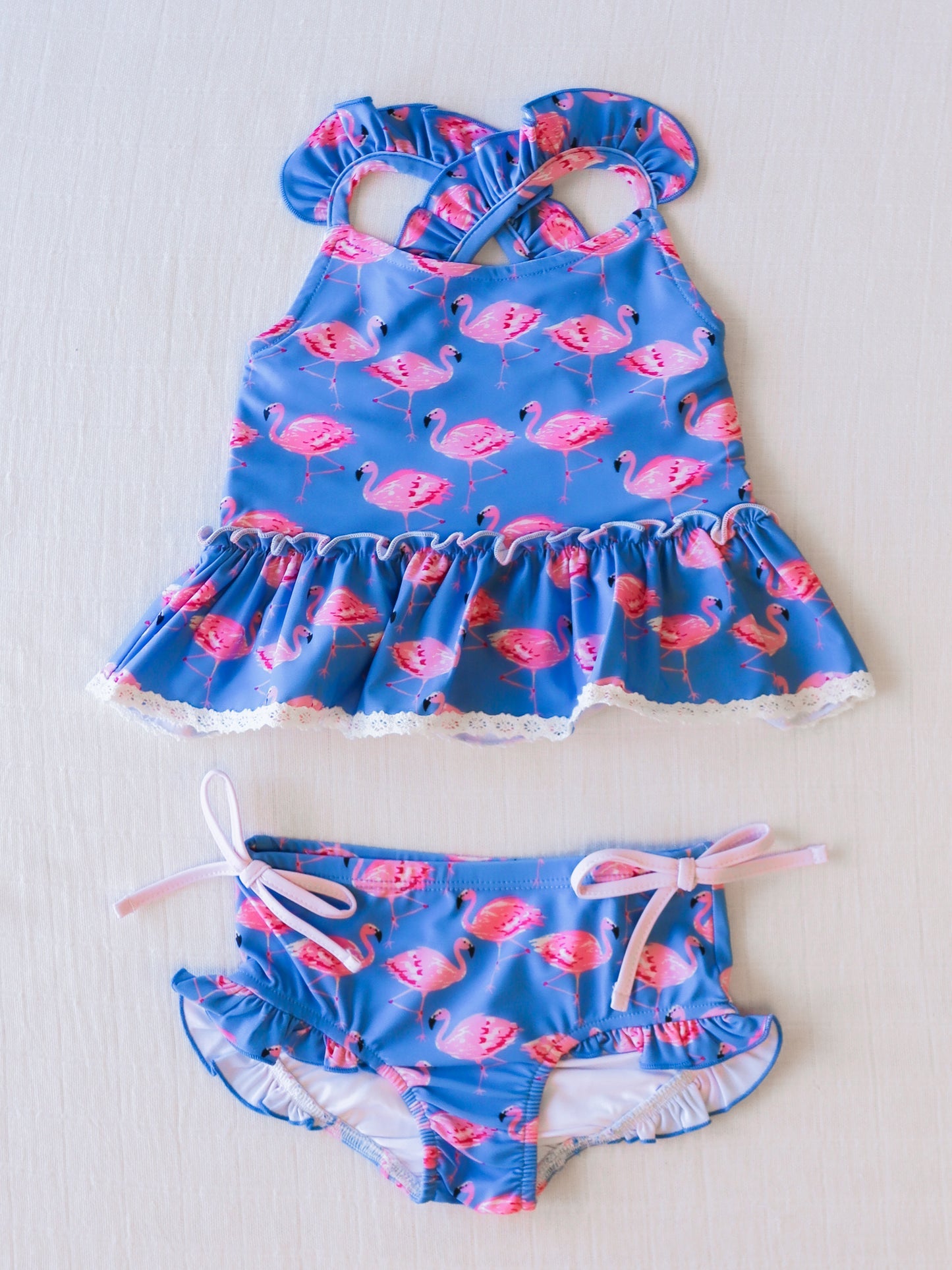 NO.26 (Custom Design Preorder MOQ 5) Flamingo Print Girls 2 Pieces Swimsuits