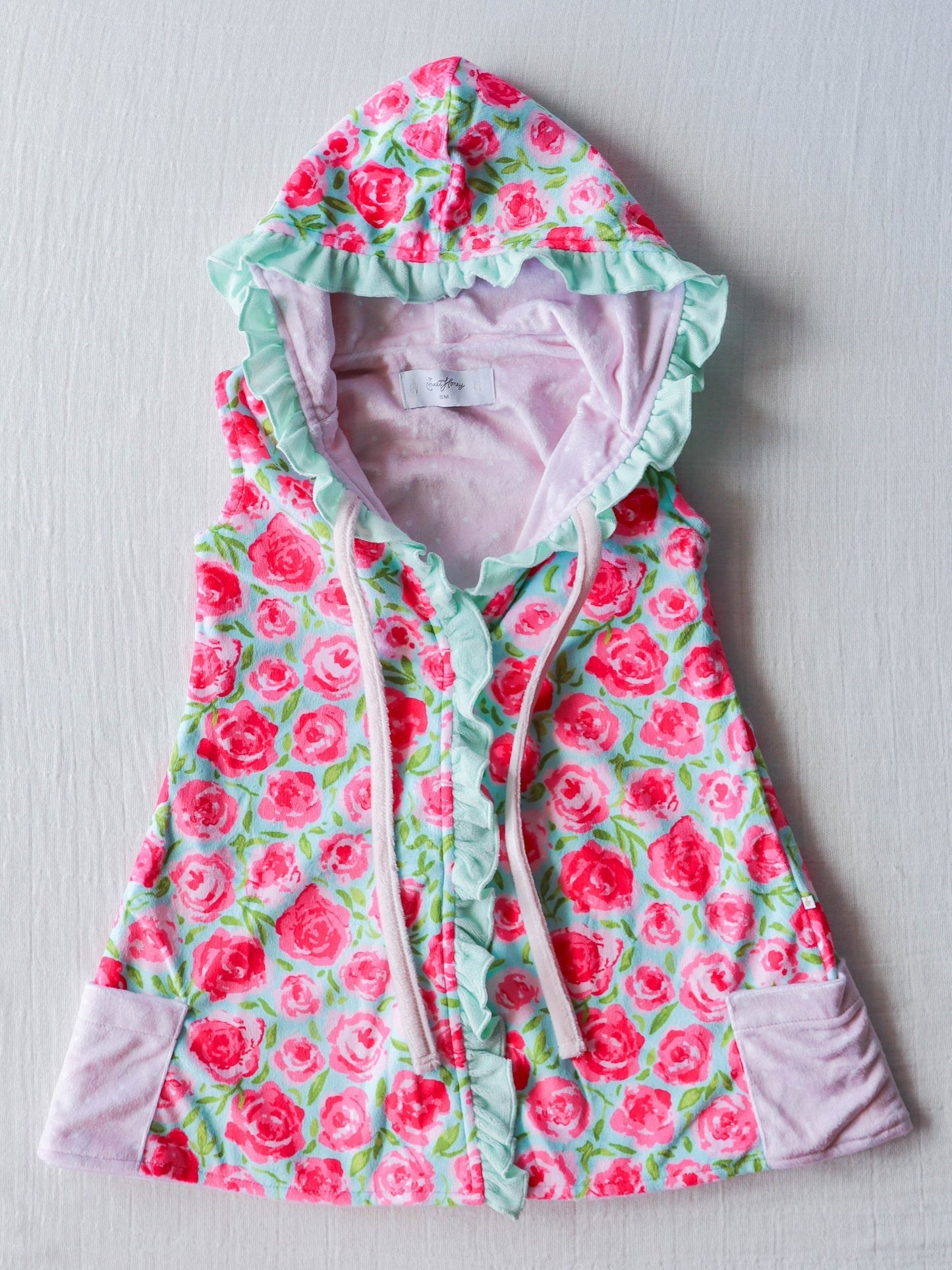 NO.2 (Custom Design Preorder MOQ 5) Pink Flowers Print Girls Hooded Swimming Coverup