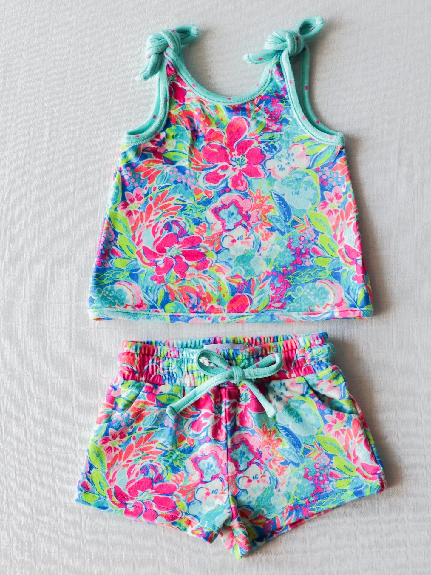 NO.2 (Custom Design Preorder MOQ 5) Colorful Flowers Print Girls Summer Clothes Set