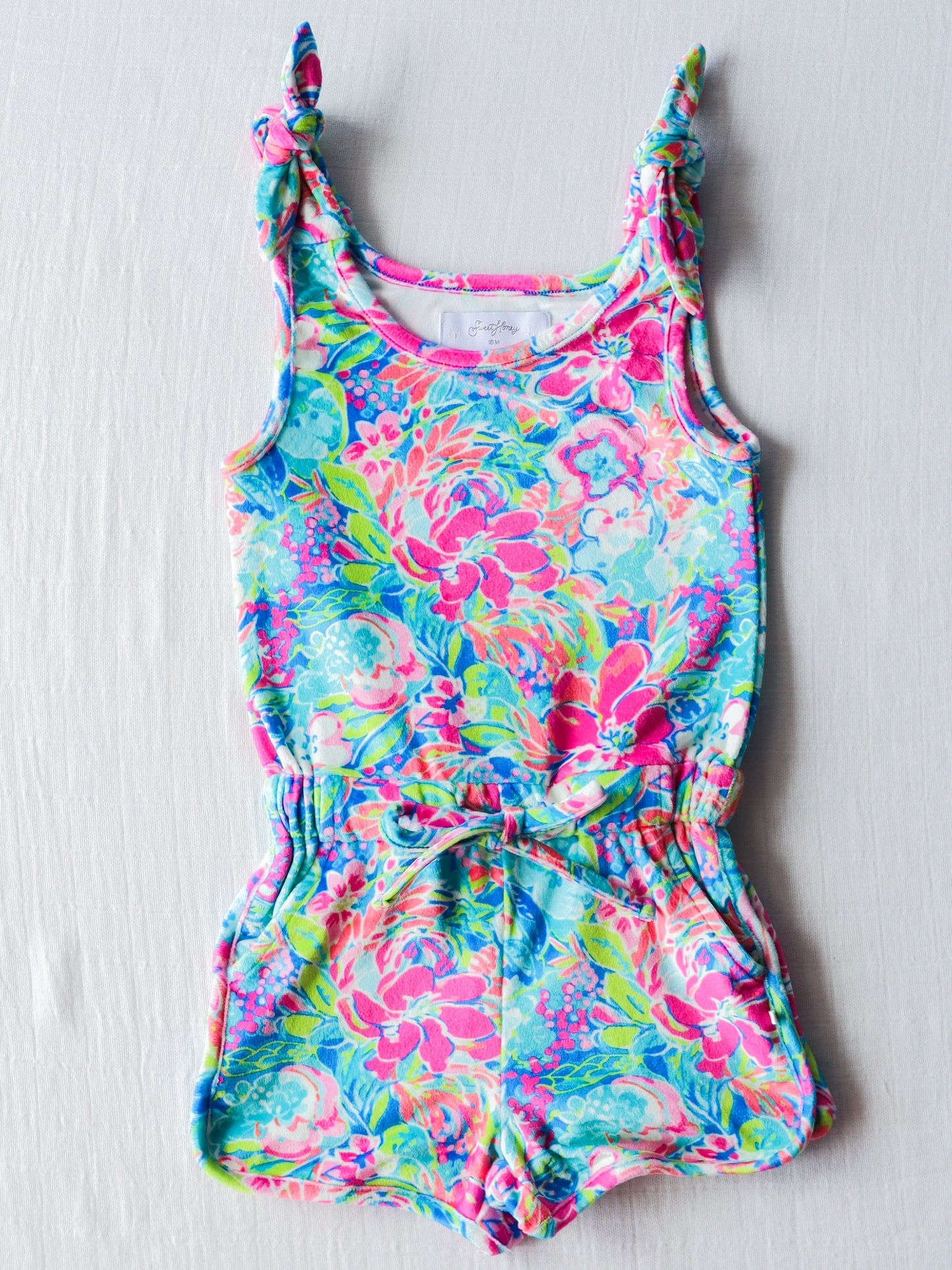 NO.2 (Custom Design Preorder MOQ 5) Colorful Flowers Print Girls Summer Jumpsuits