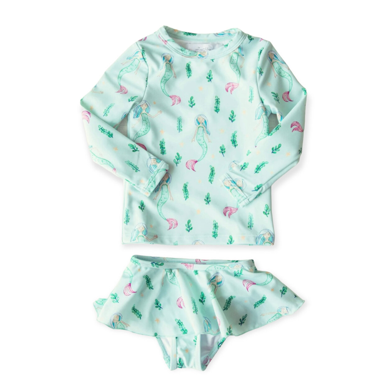 NO.35 (Custom Design Preorder MOQ 5) Mermaid Print Girls 2 Pieces Long Sleeve Swimsuits