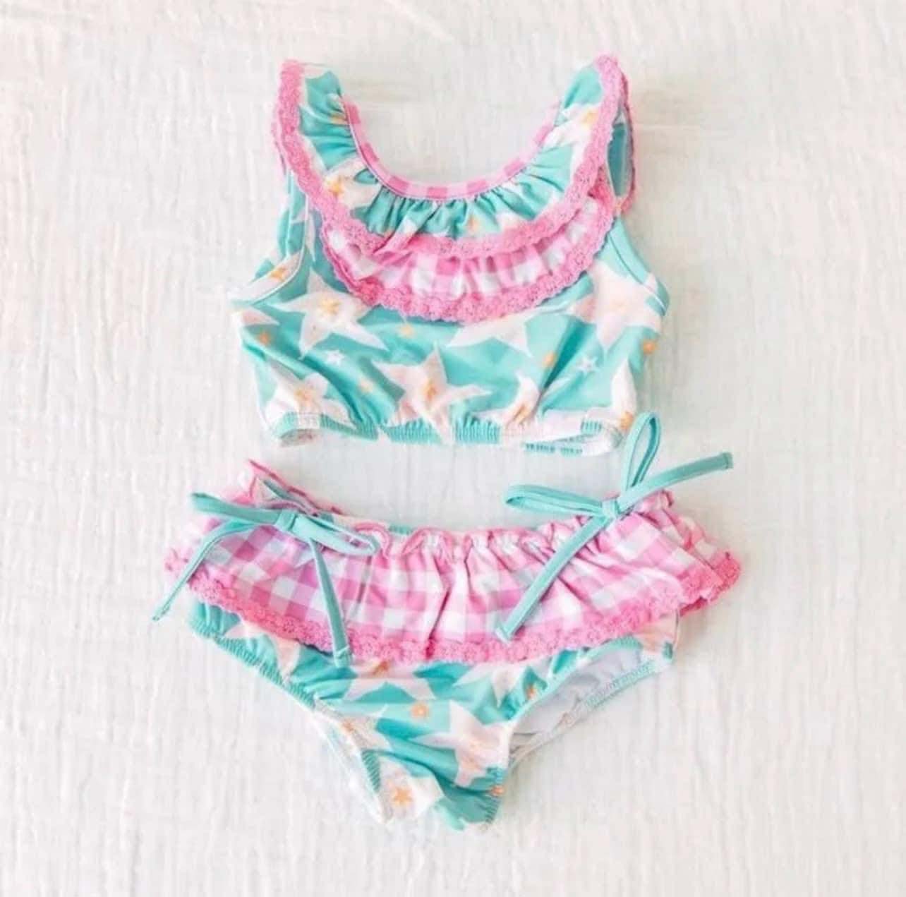 NO.37 (Custom Design Preorder MOQ 5) Stars Print Girls 2 Pieces Swimsuits