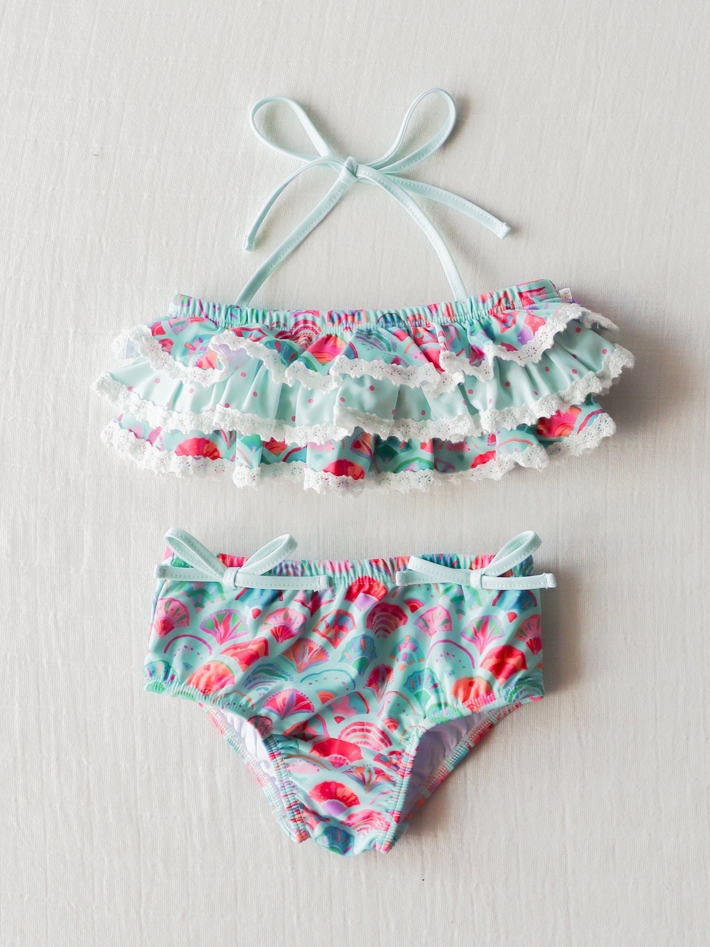 NO.6 (Custom Design Preorder MOQ 5) Mermaid Scale Print Girls 2 Pieces Ruffles Swimsuits