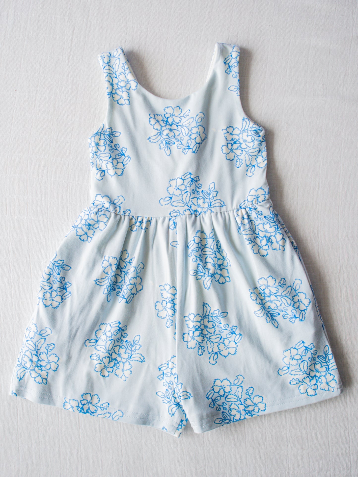 NO.7 (Custom Design Preorder MOQ 5) Blue White Flowers Print Girls Summer Jumpsuits