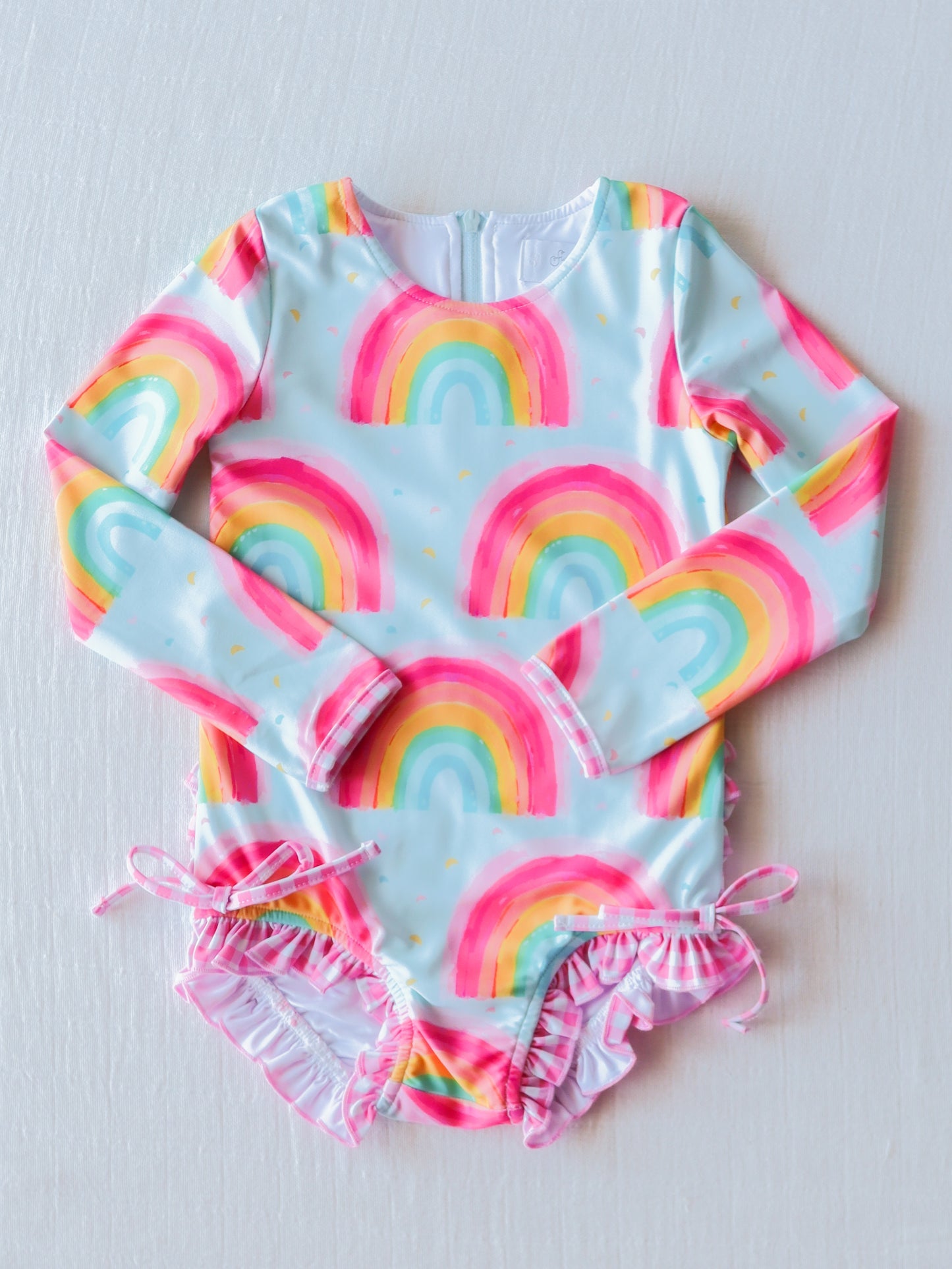 NO.7 (Custom Design Preorder MOQ 5) Rainbow Print Girls 1 Piece Long Sleeve Swimsuits