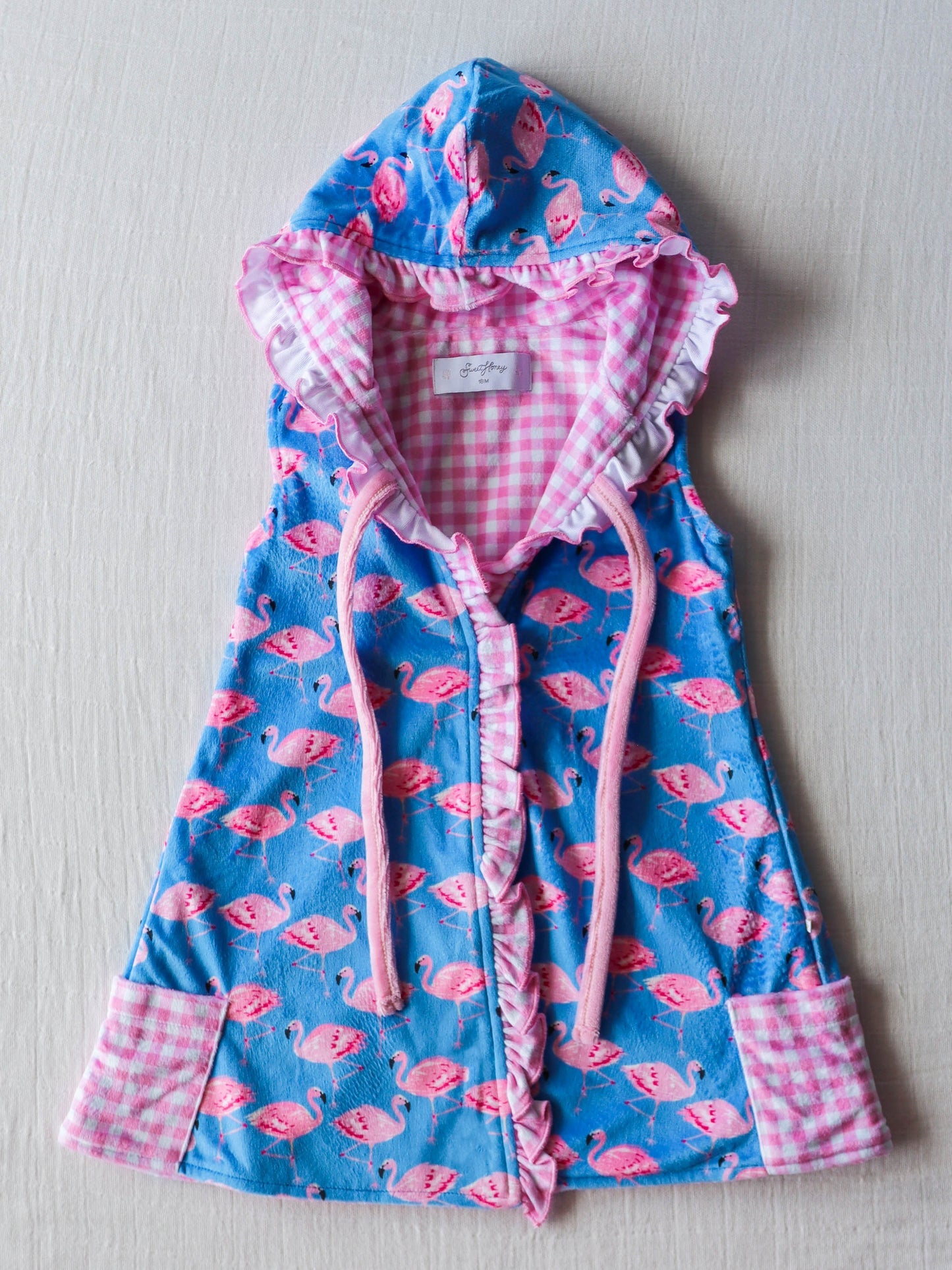 NO.8 (Custom Design Preorder MOQ 5) Flamingo Print Girls Hooded Swimming Coverup
