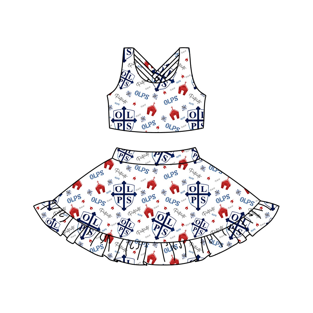 (Custom Design Preorder MOQ 5) Team's PROMPT SUCCOR OLPS Print Girls Summer Skirts Clothes Set