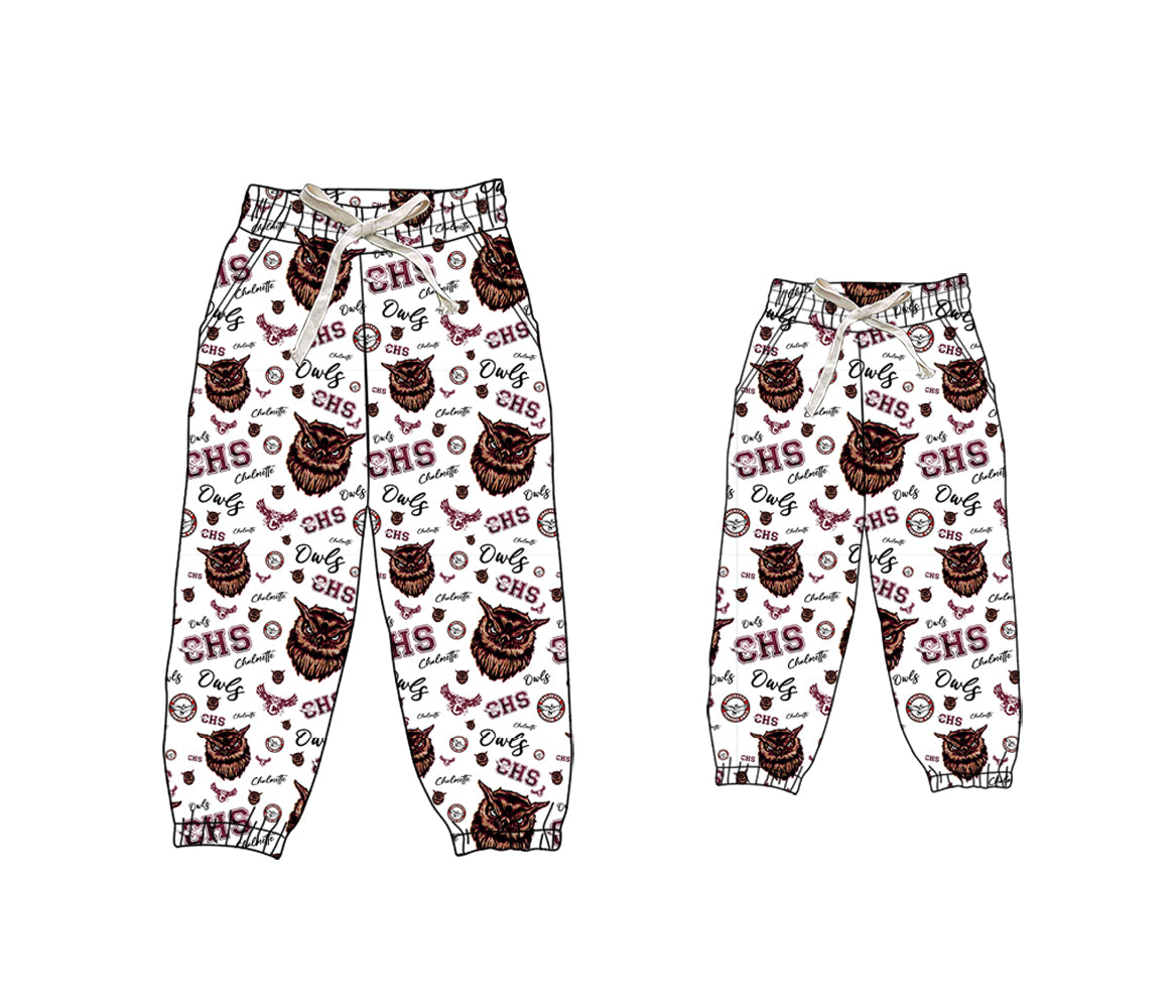 (Custom Design Preorder MOQ 5) Team's Chalmette OWLS Print Adult Joggers Bottom Pants