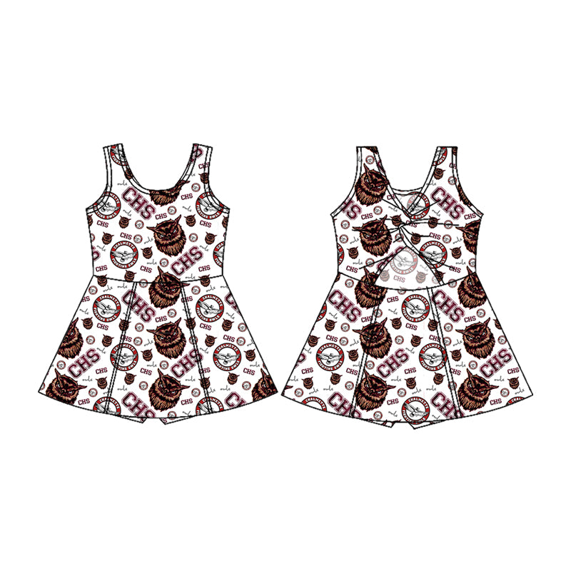 (Custom Design Preorder MOQ 5) Team's CHALMETTE OWLS Print Girls Summer Shorts Knee Length Dress