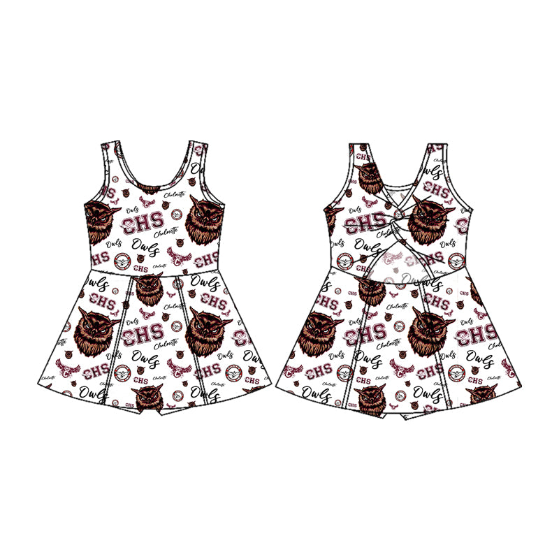 (Custom Design Preorder MOQ 5) Team's Chalmette OWLS Print Girls Summer Shorts Knee Length Dress