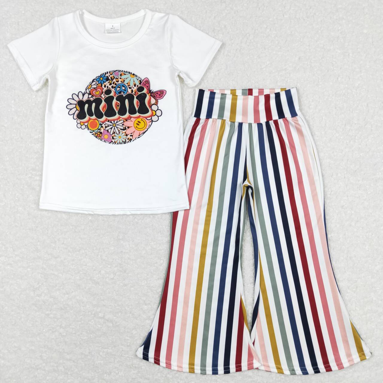 GSPO1114 Mini Flowers Print Top Stripes Pants Girls Clothes Set