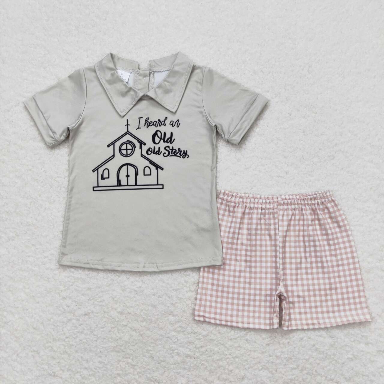 BSSO0742  Old Story Top Plaid Shorts Boys Summer Clothes Set