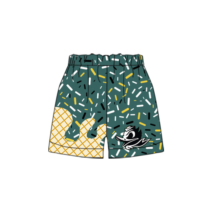 (Custom Design Preorder MOQ 5 Each Item) Team's Oregon Duck Green Sprinkles Print Summer Bottom Shorts Mom and Me Matching Clothes