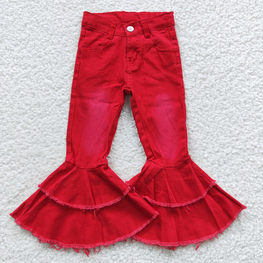 Red denim bell bottom jeans  P0006