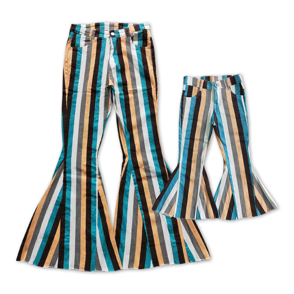 Mommy and Me Matching Jeans-Stripes Denim Bell Bottom Pants