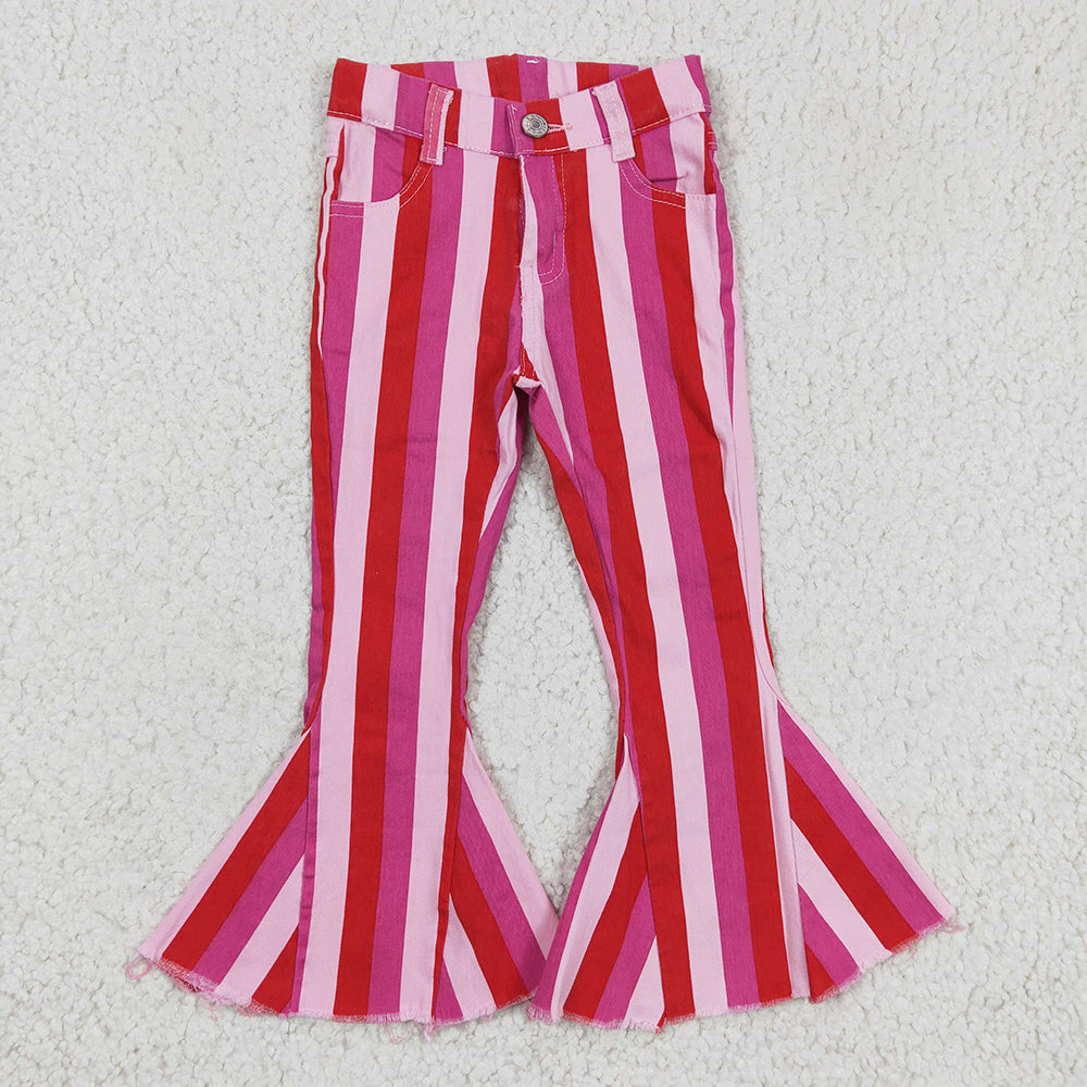 9 Colors Stripes Denim Bell Bottom Jeans Girls Pants Sisters Wear