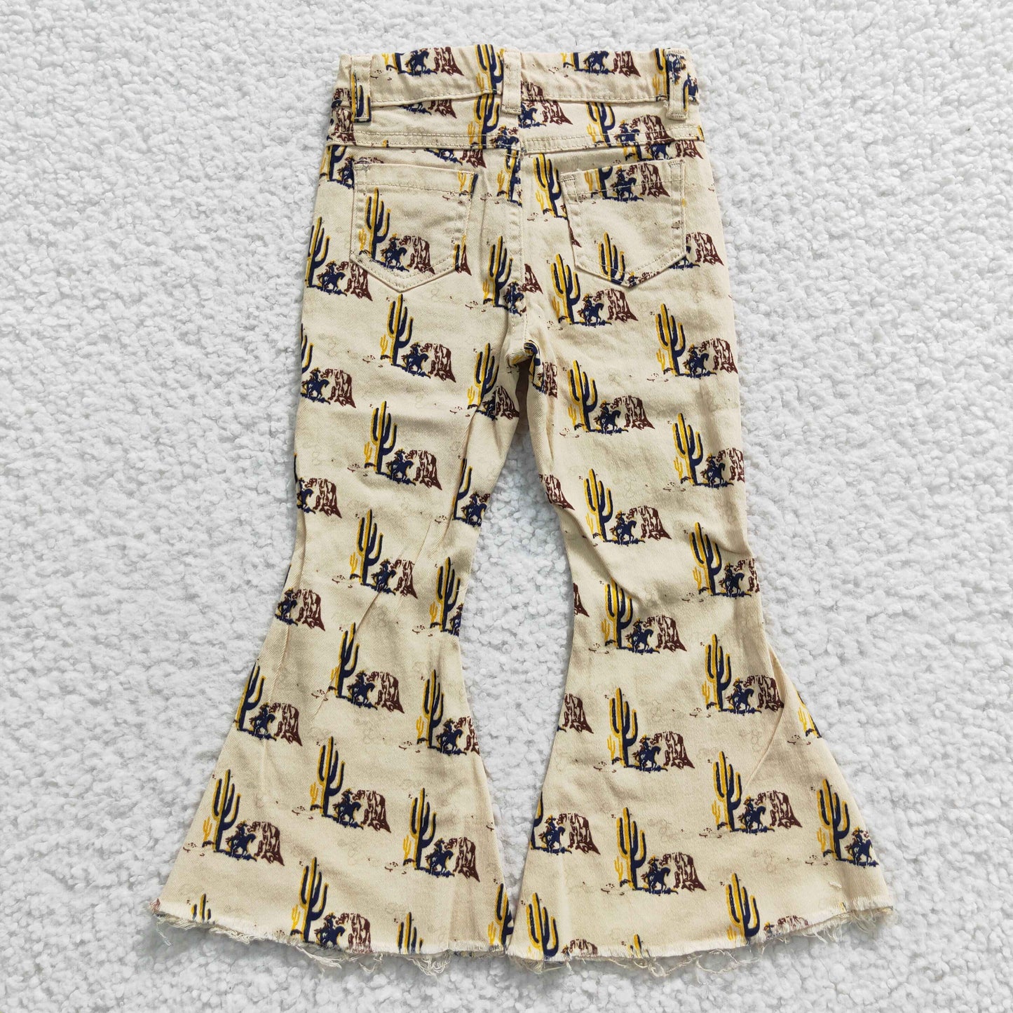 Baby Girls Cactus Horse Denim Cowboy Bell Bottom Wstern Pants P0074