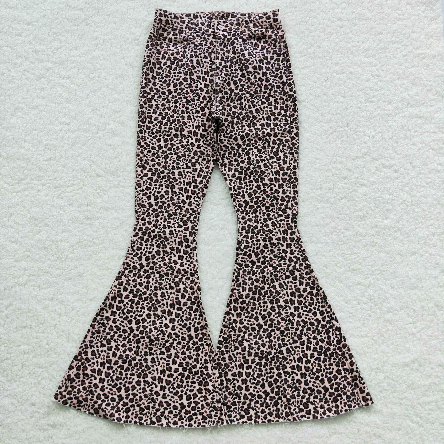 Adult denim leopard bell bottom jeans P0117