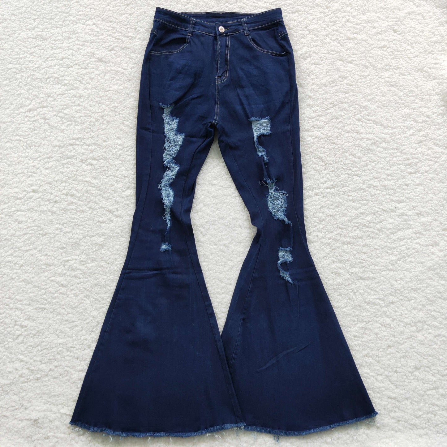 Adult navy denim Hole bell bottom jeans P0118