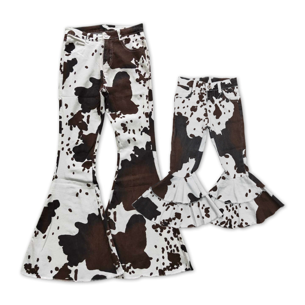 Mommy and Me Matching Jeans- Cow Print Denim Western Bell Bottom Pants