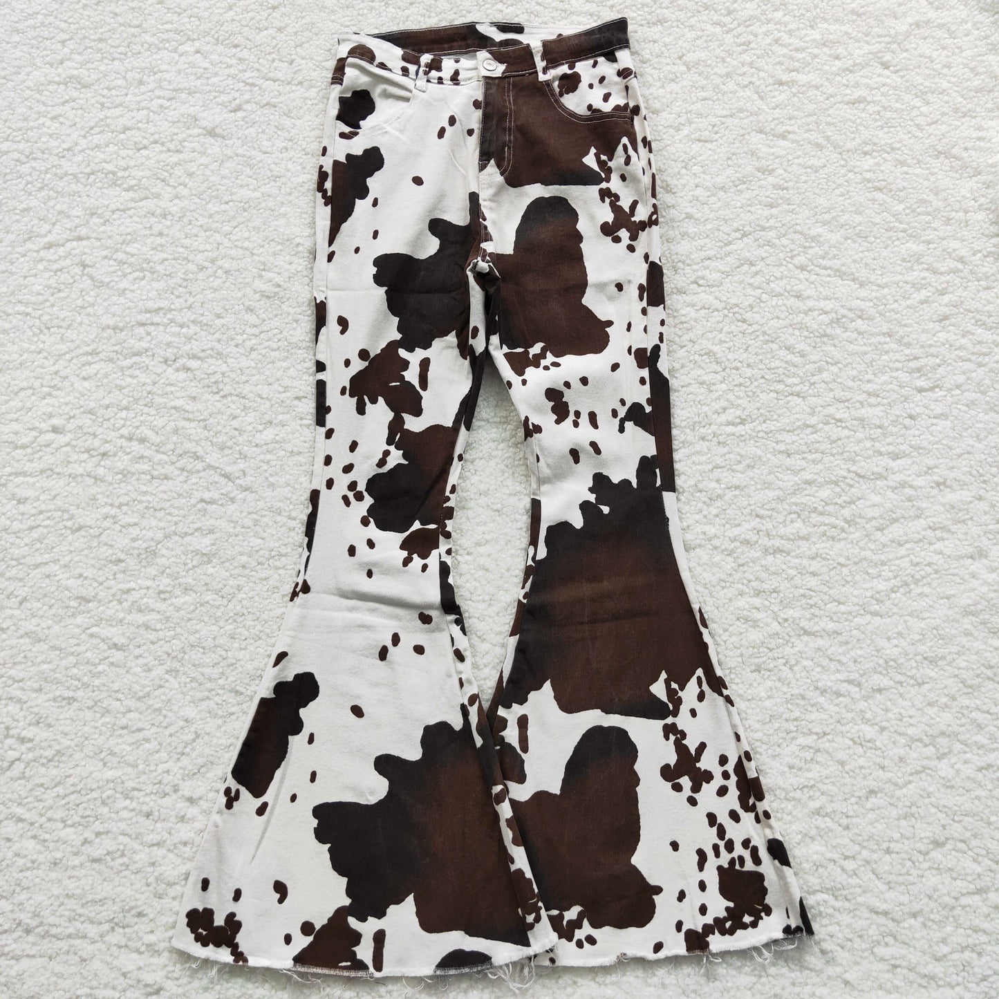 Adult cow print denim western bell bottom jeans P0120