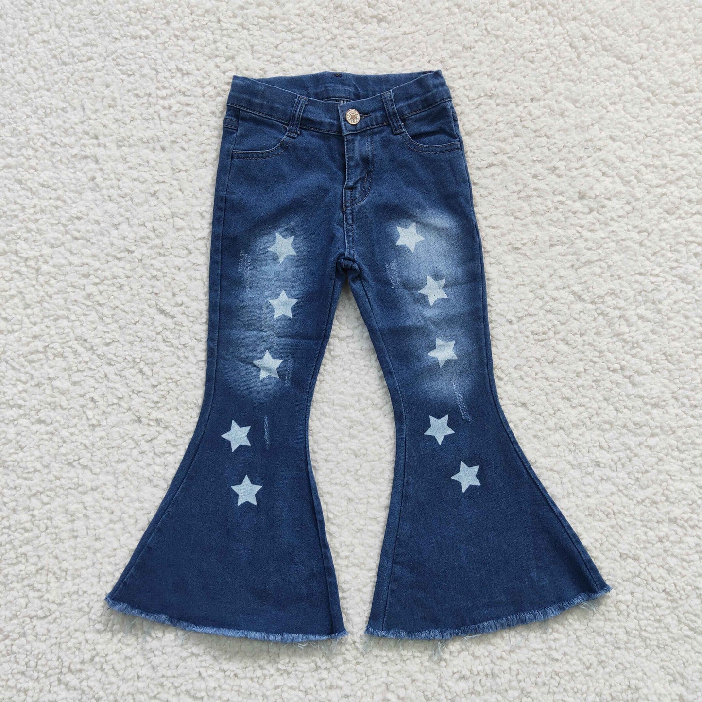 P0127 Girls Blue Star Denim Bell Bottom Jeans