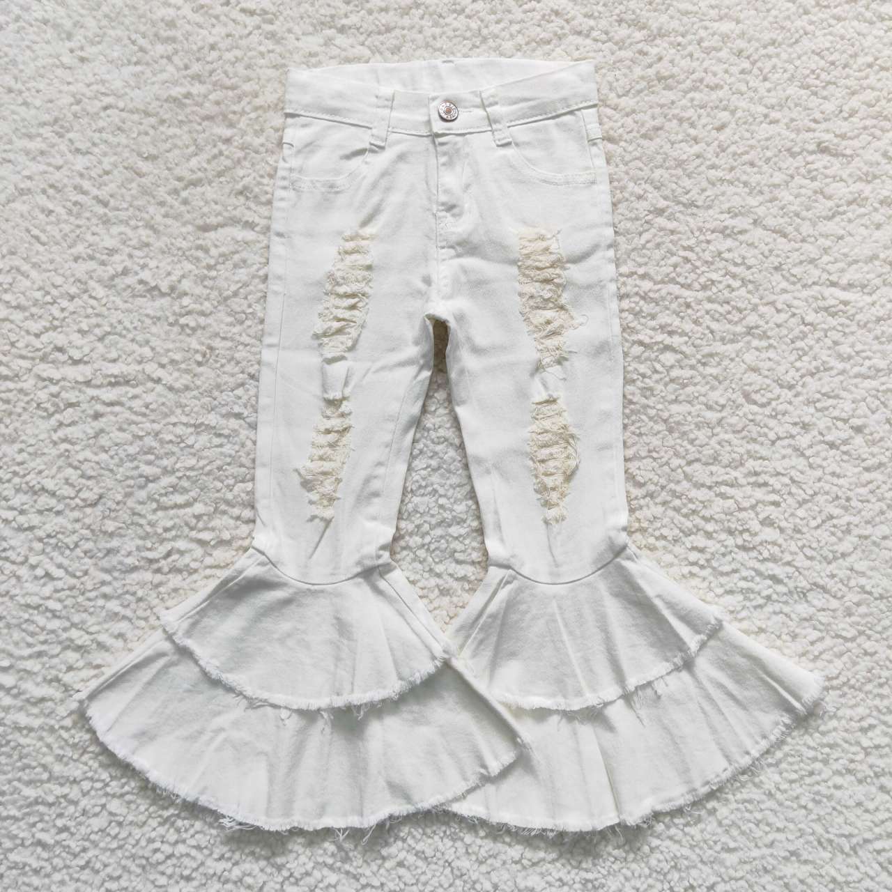 P0129 Girls White Denim Bell Bottom Jeans