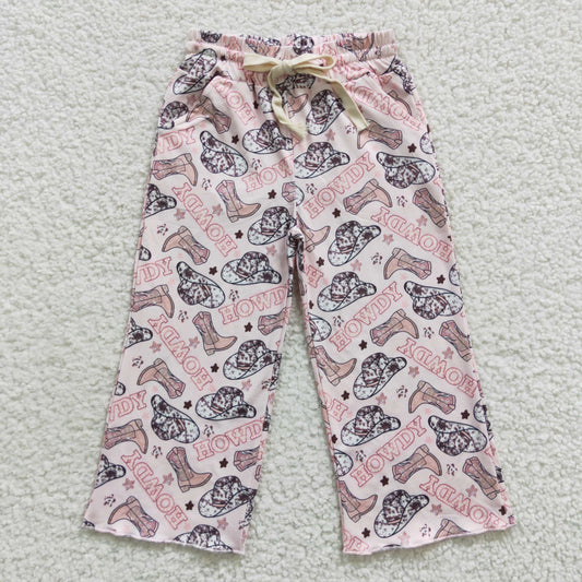 P0136 Howdy pink boot hat print western pants