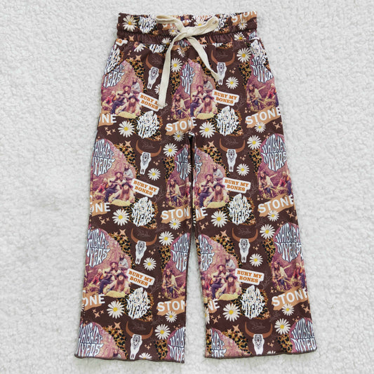 P0142  Singer flowers and leopard print western pants
