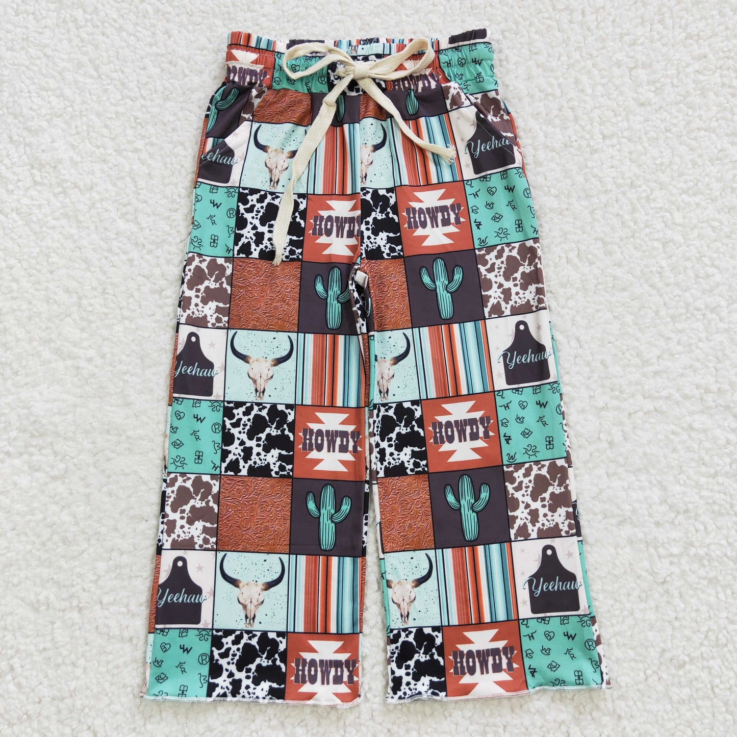 P0145 Western design gingham print pants