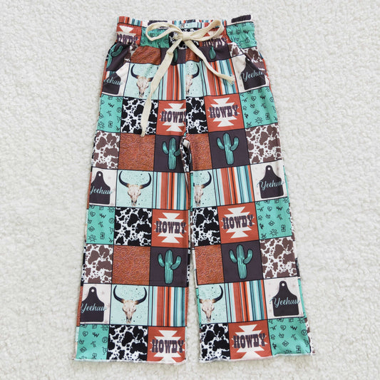 P0145 Western design gingham print pants