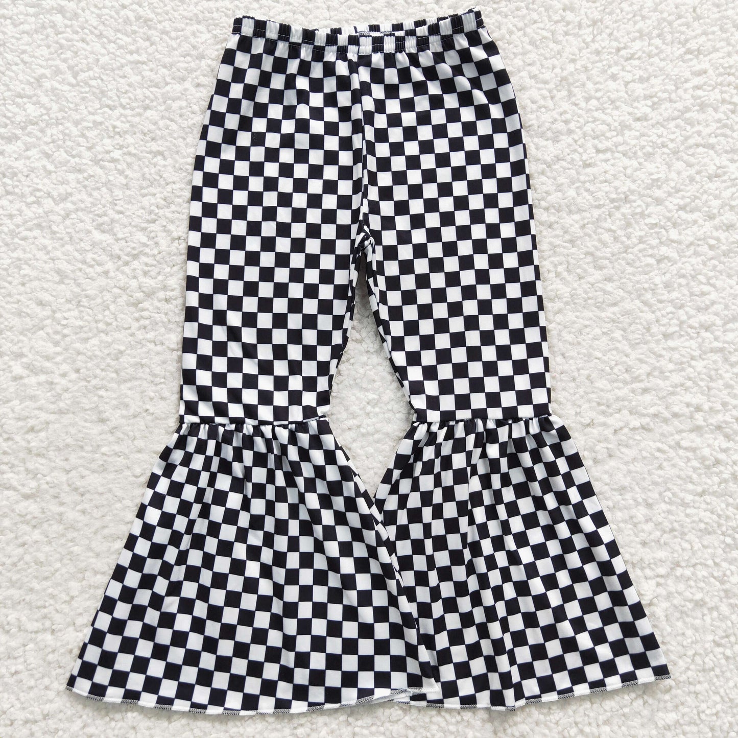 P0146 Girls black gingham bell bottom pants