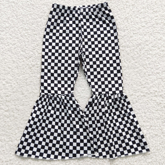 P0146  Girls black gingham bell bottom pants