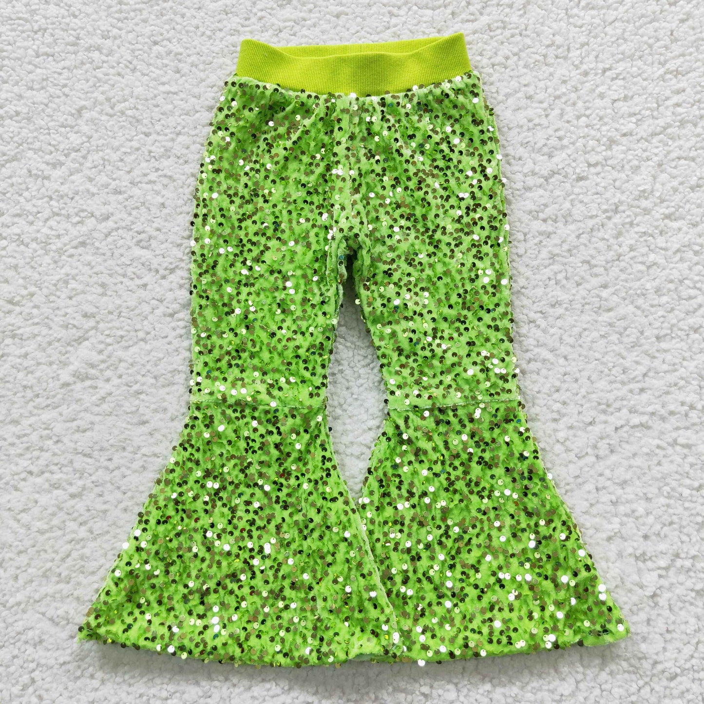 P0148 Girls light green sequin bell bottom pants