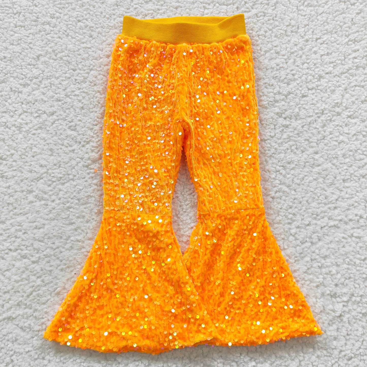 P0149 Girls light orange sequin bell bottom pants