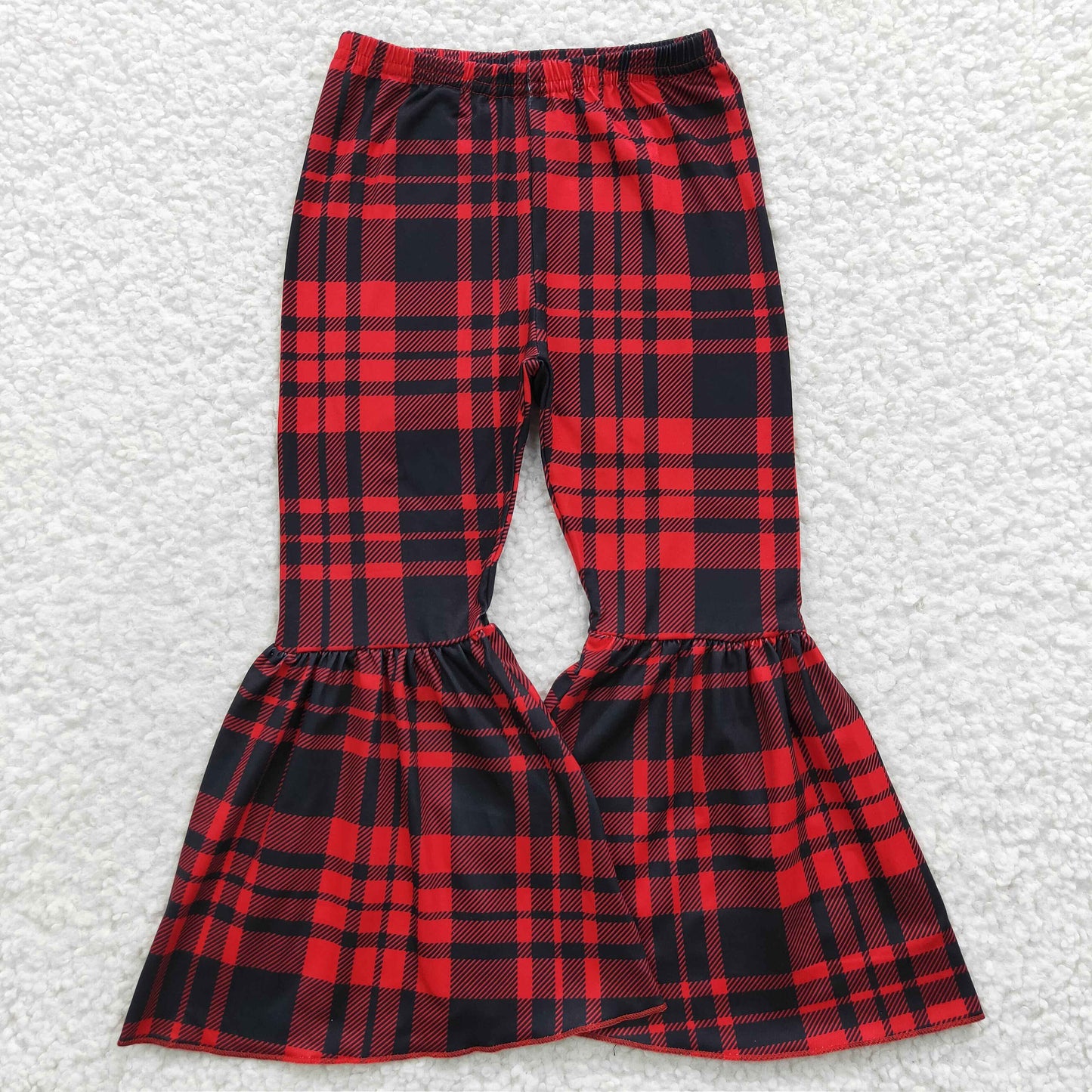 P0150 Girls red and black plaid bell bottom Christmas pants