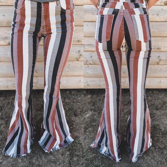 P0152 Adult stripes denim bell bottom jeans