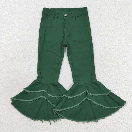 USA-Shop P0171   Green denim double ruffles bell bottom jeans