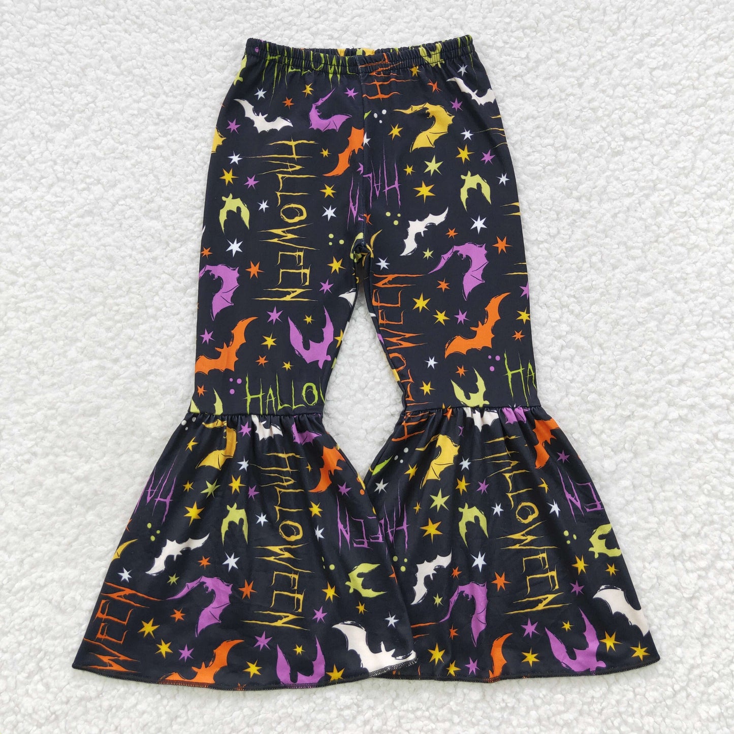 P0174 Girls witches bat print Halloween bell bottom pants