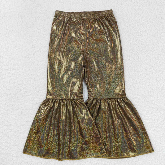 P0186 Girls golden holographic spandex bell bottom pants