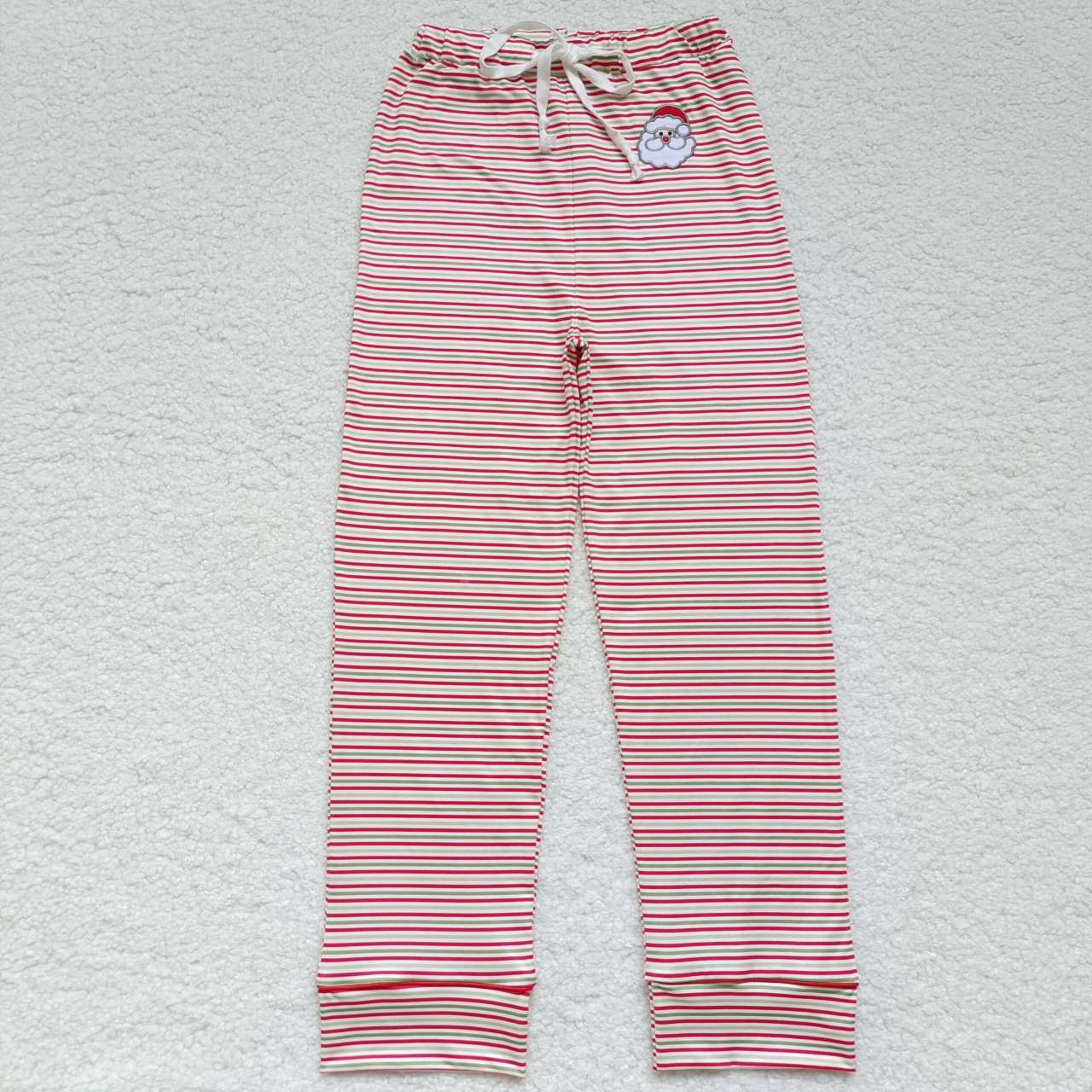 Santa Embroidery Red Green Stripes Print Family Christmas Matching Clothes