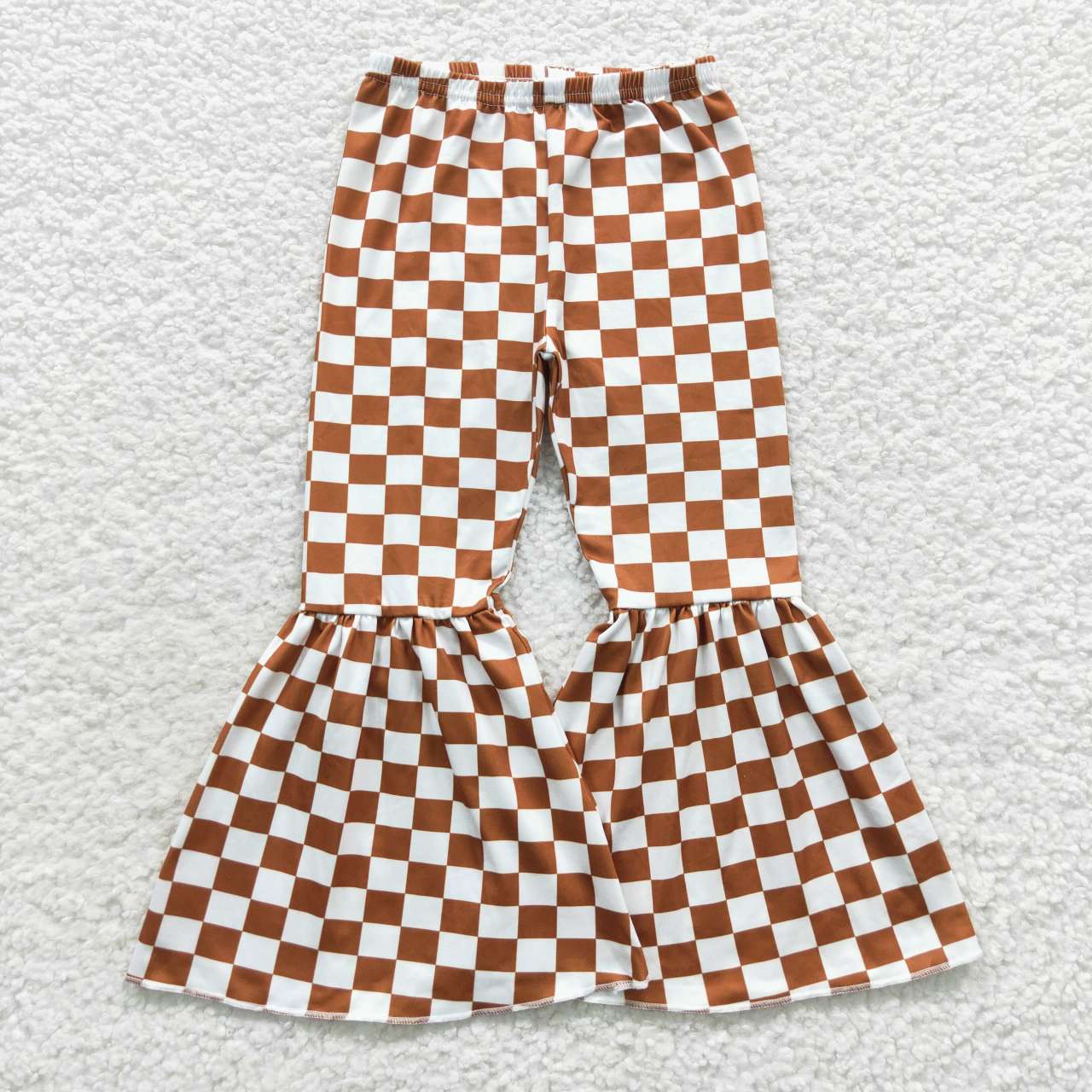 P0204 Brown gingham bell bottom pants