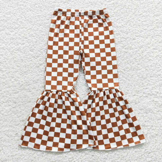 P0204 Brown gingham bell bottom pants