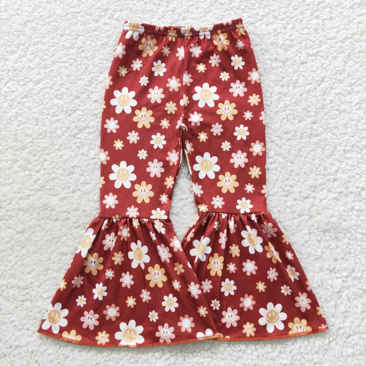 P0206 Brown flowers smiling bell bottom pants
