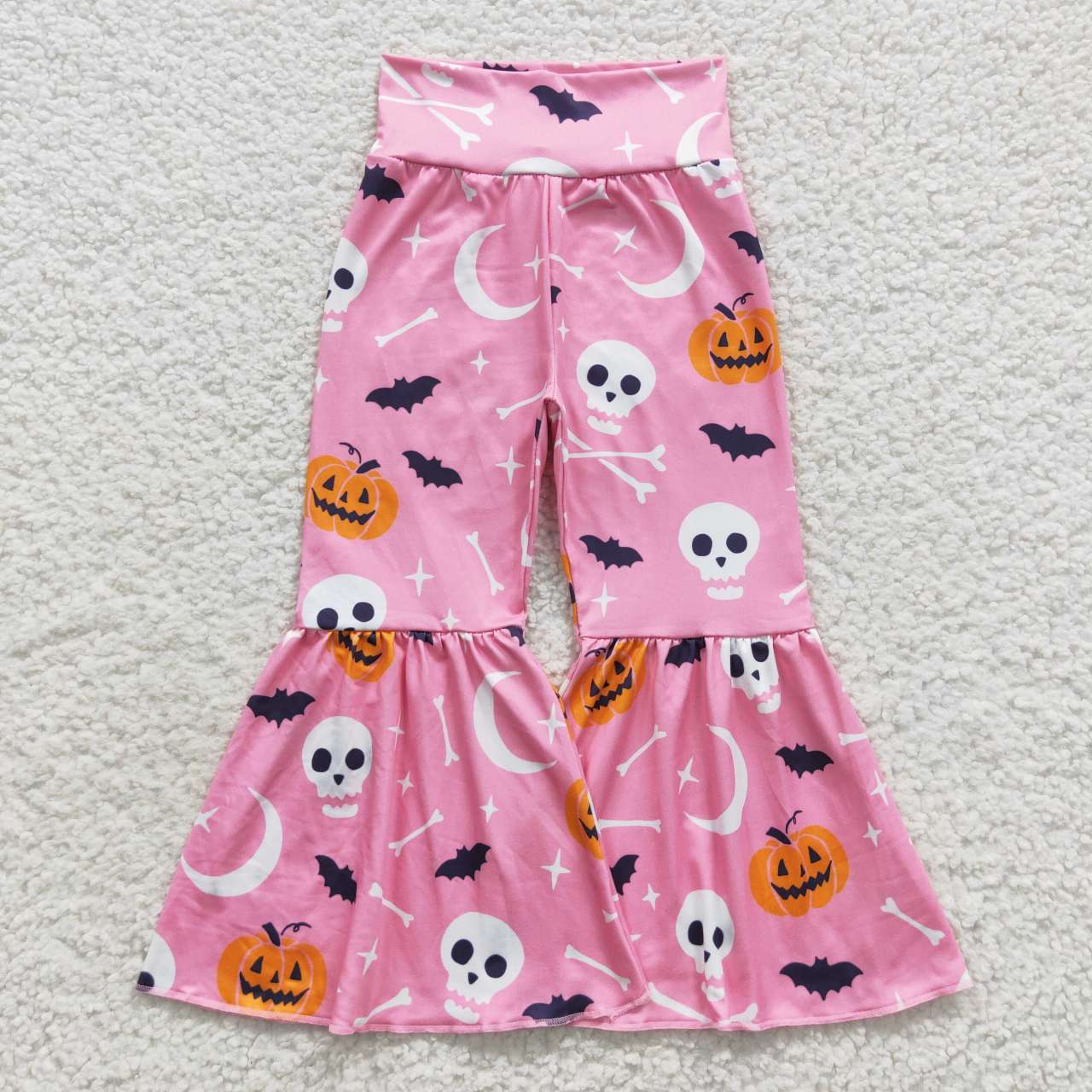 P0218 Girls pink Halloween pumpkin bell bottom pants
