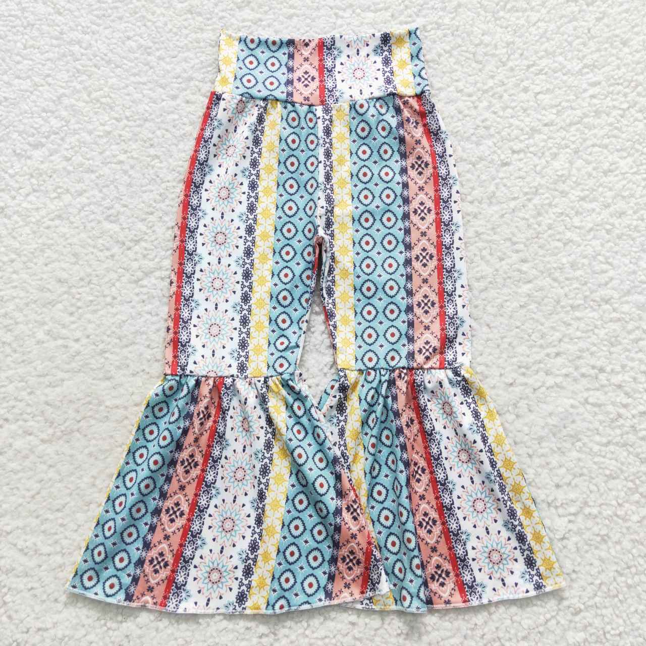 P0220 Girls flowers bell bottom ruffle pants