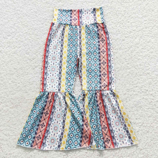 P0220 Girls flowers bell bottom ruffle pants