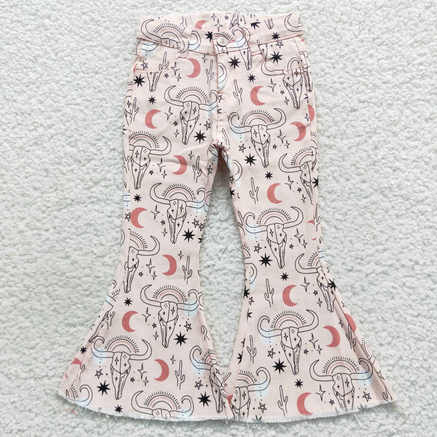 9 Print Denim Fabric Bell Bottom Jeans Girls Western Pants