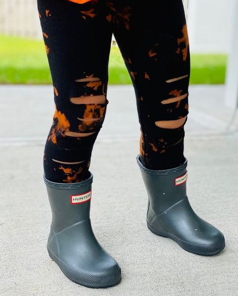 P0241 Girls tie-dye hole black legging pants